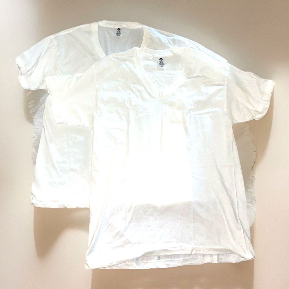 Vintage Stafford Polo White L Tee V NECK T-Shirt Single-Stitch Deadstock USA